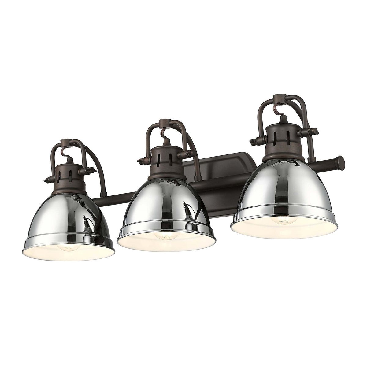 Golden Lighting Duncan 24.5in 3-Light Vanity Light | Country Farmhouse Rubbed Bronze and Chrome Steel | Bathroom | Model 3602-BA3 RBZ-CH