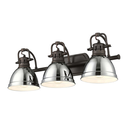 Golden Lighting Duncan 24.5in 3-Light Vanity Light | Country Farmhouse Rubbed Bronze and Chrome Steel | Bathroom | Model 3602-BA3 RBZ-CH