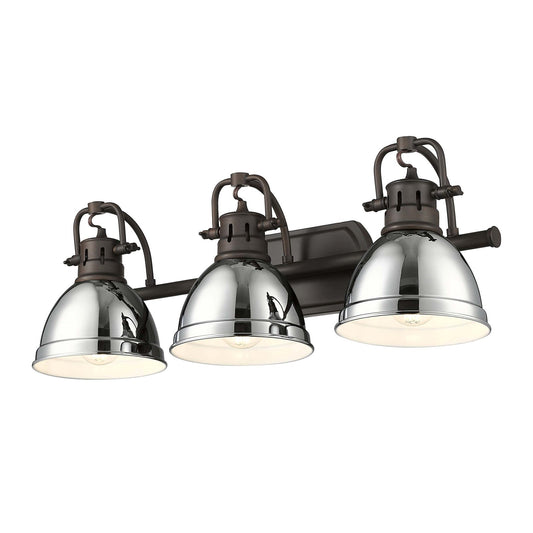 Golden Lighting Duncan 24.5in 3-Light Vanity Light | Country Farmhouse Rubbed Bronze and Chrome Steel | Bathroom | Model 3602-BA3 RBZ-CH