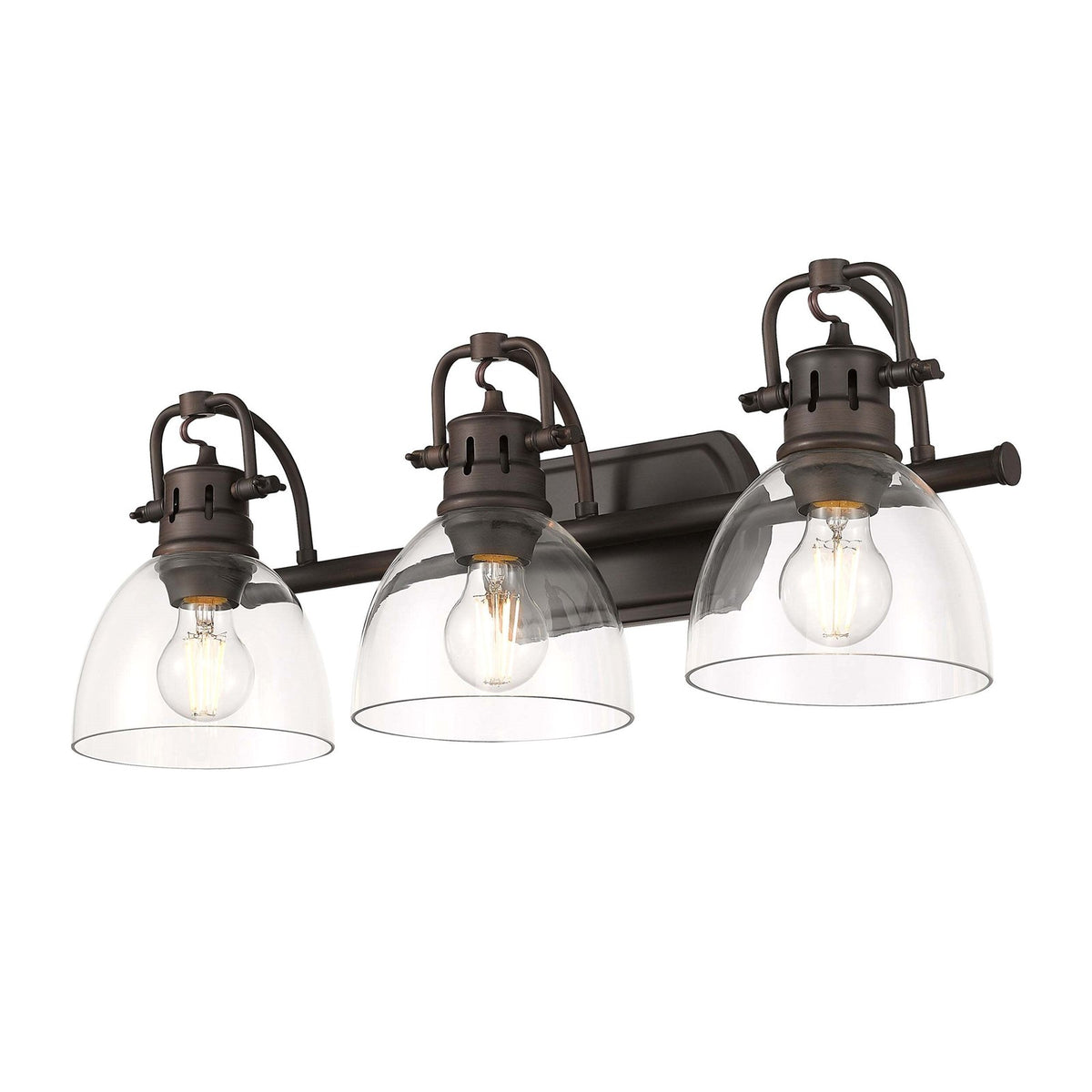 Golden Lighting Duncan 24in 3-Light Vanity Light | Farmhouse Rubbed Bronze and Clear Glass | Bathroom Vanity | Model 3602-BA3 RBZ-CLR
