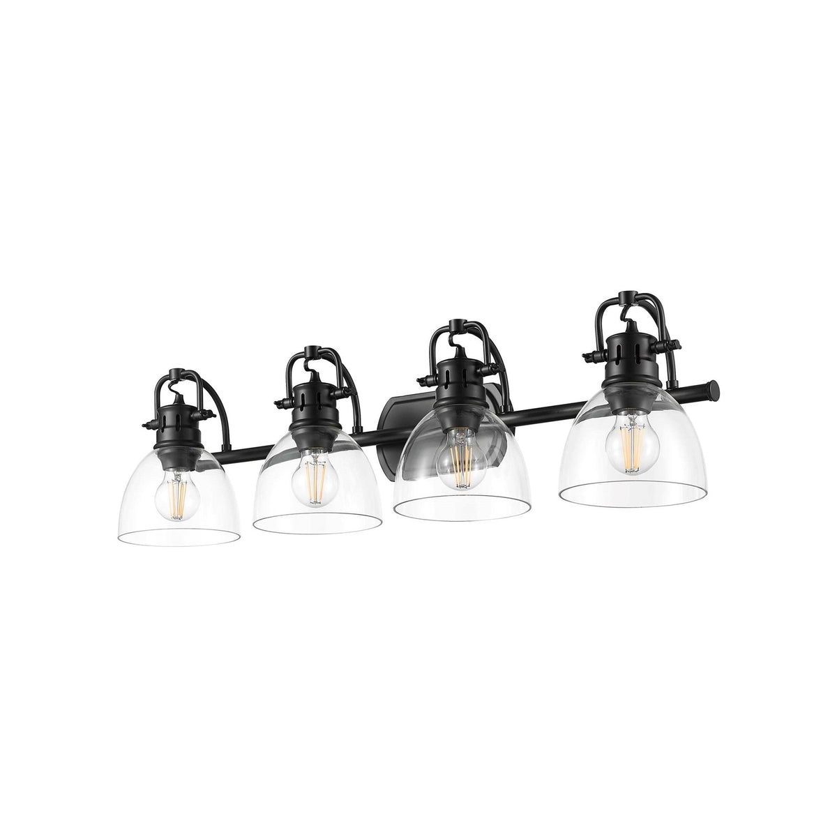 Golden Lighting Duncan 34in 4-Light Vanity Light | Country Farmhouse Matte Black and Clear Glass | Bathroom | Model 3602-BA4 BLK-CLR
