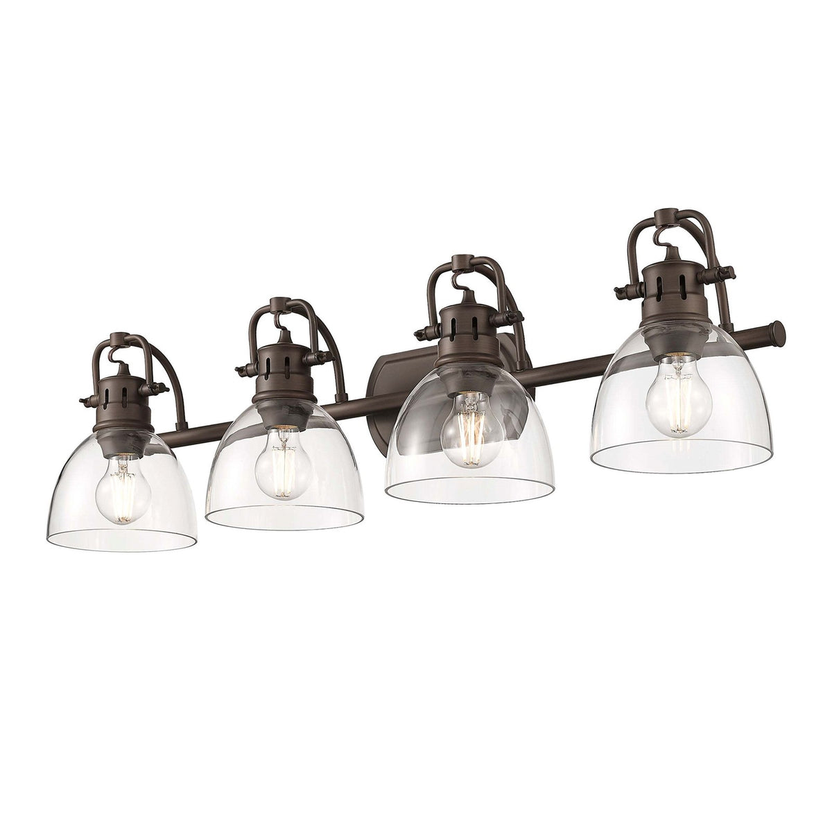 Golden Lighting Duncan 34in 4-Light Vanity Light | Farmhouse Rubbed Bronze and Clear Glass | Bathroom Vanity | Model 3602-BA4 RBZ-CLR