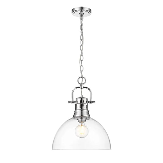 Golden Lighting Duncan 14in 1-Light Pendant | Farmhouse Chrome and Clear Glass | Kitchen Island & Dining Room | Model 3602-L CH-CLR