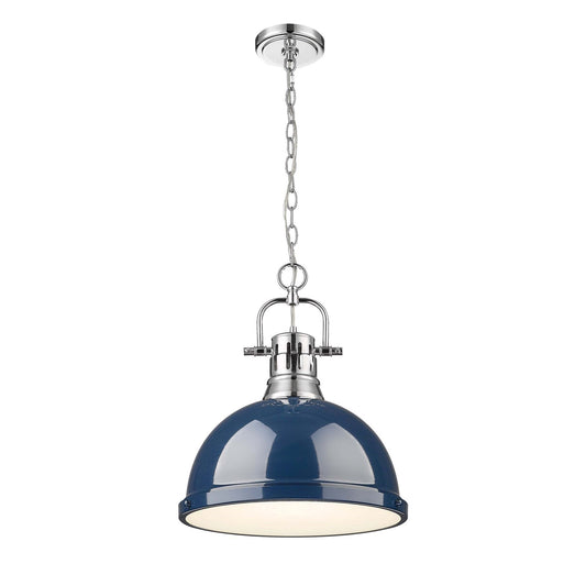 Golden Lighting Duncan 14in 1-Light Chain Pendant | Farmhouse Chrome and Navy Blue Steel | Kitchen & Dining Room | Model 3602-L CH-NVY