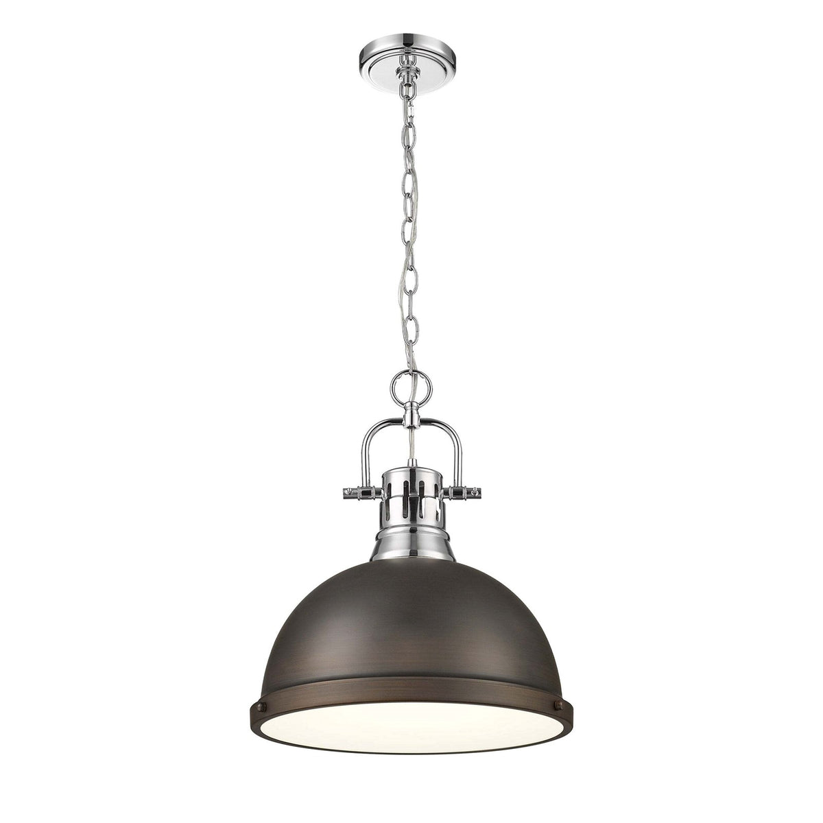 Golden Lighting Duncan 14in 1-Light Chain Pendant | Farmhouse Chrome and Rubbed Bronze Steel | Kitchen Island & Dining Room | Model 3602-L CH-RBZ