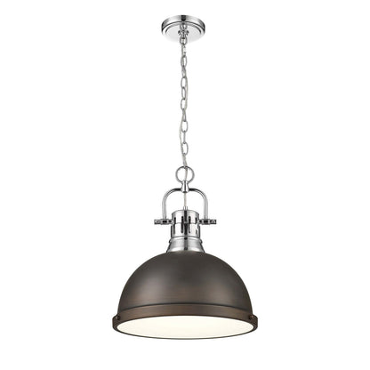 Golden Lighting Duncan 14in 1-Light Chain Pendant | Farmhouse Chrome and Rubbed Bronze Steel | Kitchen Island & Dining Room | Model 3602-L CH-RBZ