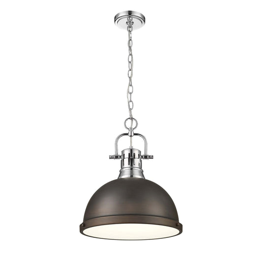 Golden Lighting Duncan 14in 1-Light Chain Pendant | Farmhouse Chrome and Rubbed Bronze Steel | Kitchen Island & Dining Room | Model 3602-L CH-RBZ