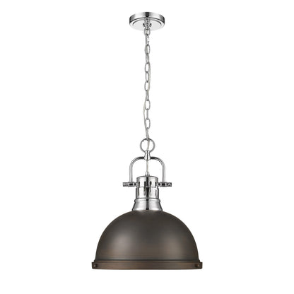 Golden Lighting Duncan 14in 1-Light Chain Pendant | Farmhouse Chrome and Rubbed Bronze Steel | Kitchen Island & Dining Room | Model 3602-L CH-RBZ