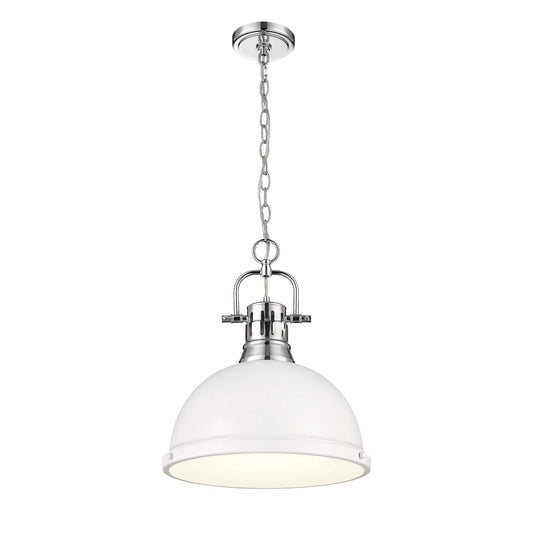 Golden Lighting Duncan 14in 1-Light Chain Pendant | Farmhouse Chrome and Matte White Steel | Kitchen & Dining Room | Model 3602-L CH-WHT