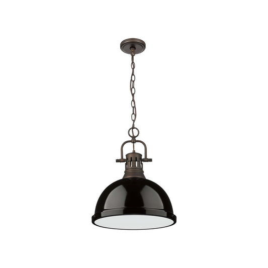 Golden Lighting Duncan 14in 1-Light Chain Pendant | Country Farmhouse Rubbed Bronze and Black Steel | Kitchen Island & Dining | Model 3602-L RBZ-BK