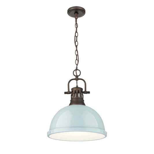 Golden Lighting Duncan 14in 1-Light Pendant | Farmhouse Rubbed Bronze and Seafoam Steel | Kitchen & Dining Room | Model 3602-L RBZ-SF