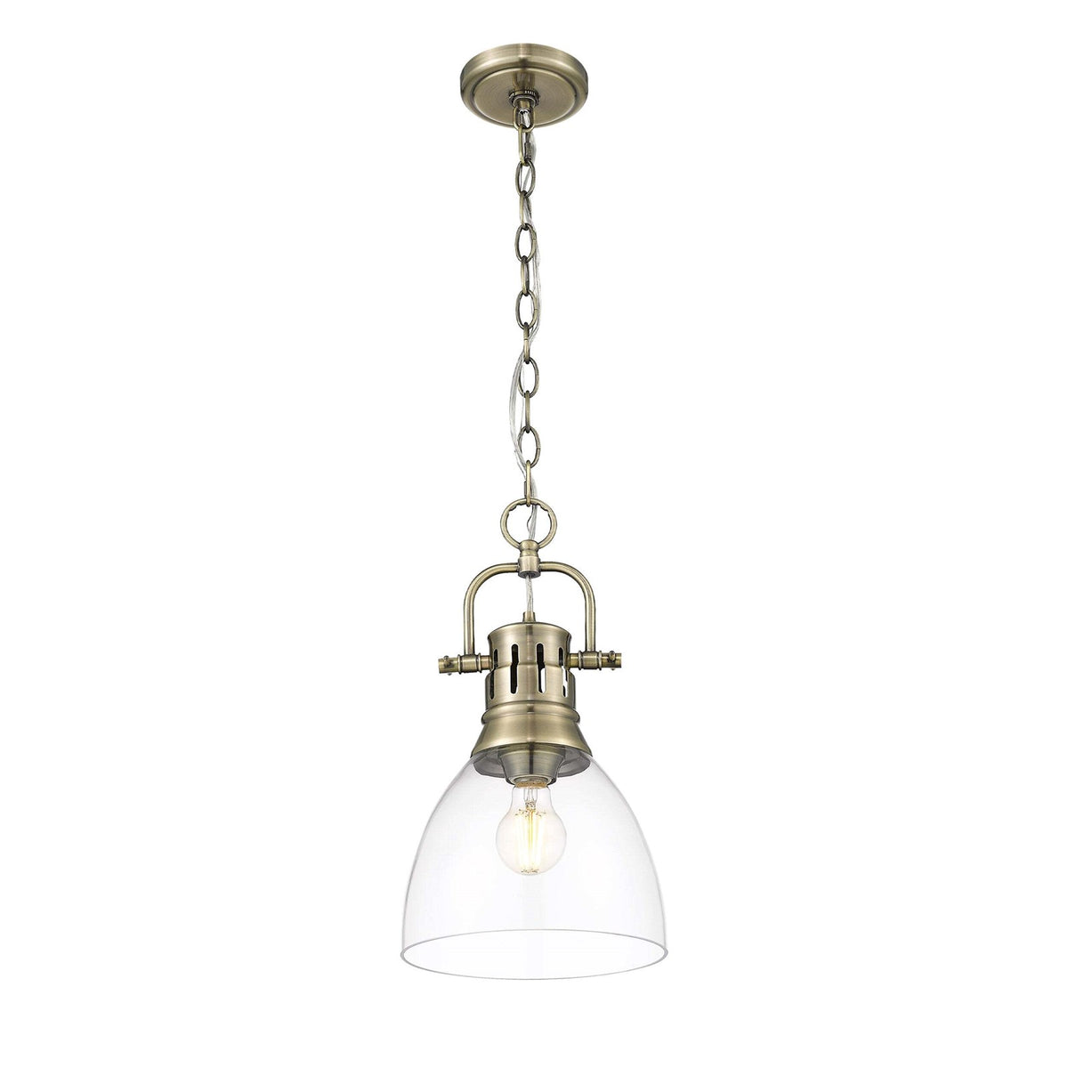 Golden Lighting Duncan 9in 1-Light Pendant | Farmhouse Aged Brass and Clear Glass | Kitchen Island & Dining Room | Model 3602-S AB-CLR