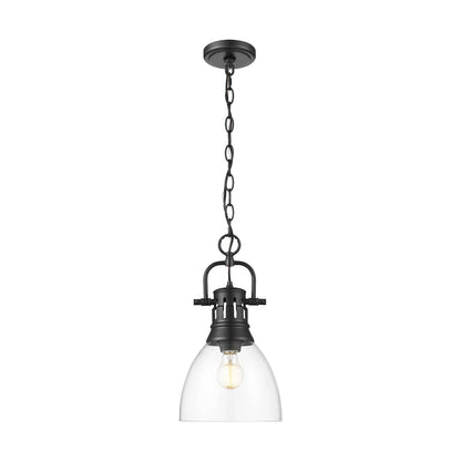 Golden Lighting Duncan 9in 1-Light Pendant | Farmhouse Matte Black and Clear Glass | Kitchen Island & Dining Room | Model 3602-S BLK-CLR