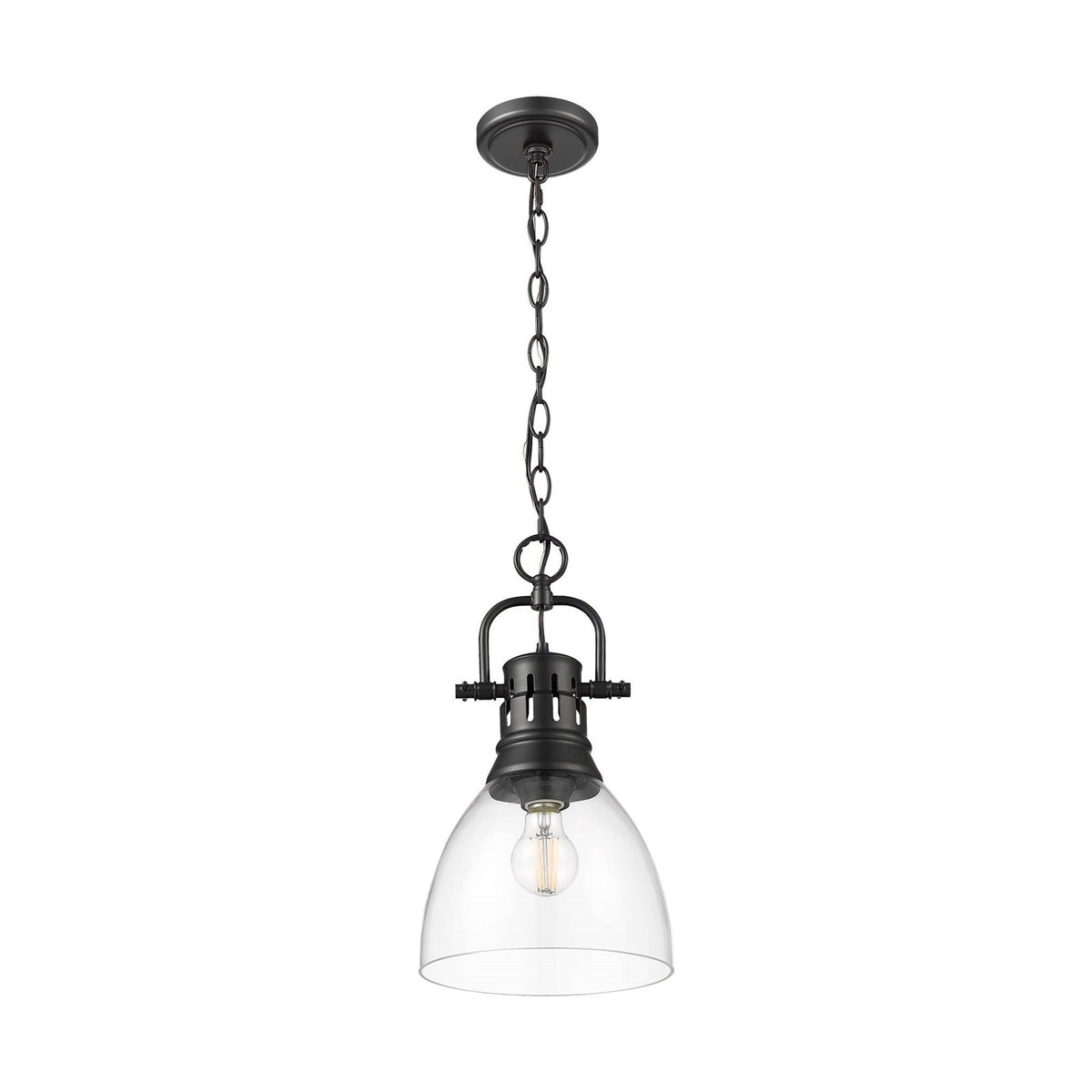 Golden Lighting Duncan 9in 1-Light Pendant | Farmhouse Matte Black and Clear Glass | Kitchen Island & Dining Room | Model 3602-S BLK-CLR