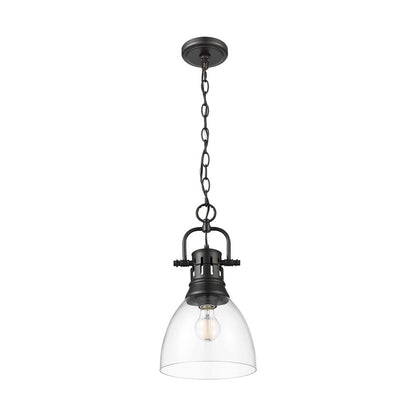 Golden Lighting Duncan 9in 1-Light Pendant | Farmhouse Matte Black and Clear Glass | Kitchen Island & Dining Room | Model 3602-S BLK-CLR