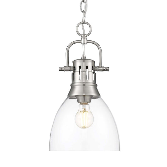 Golden Lighting Duncan 9in 1-Light Pendant | Country Farmhouse Pewter and Clear Glass | Kitchen & Dining Room | Model 3602-S PW-CLR