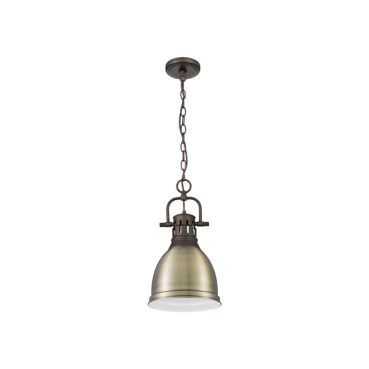 Golden Lighting Duncan 9in 1-Light Chain Pendant | Farmhouse Rubbed Bronze and Aged Brass Steel | Kitchen & Dining Room | Model 3602-S RBZ-AB