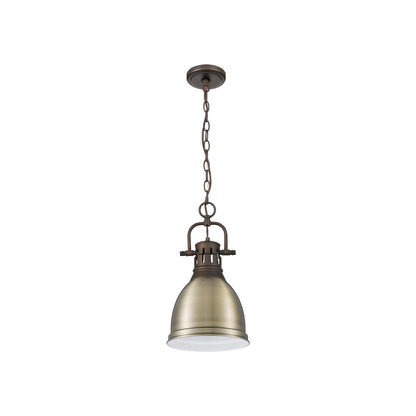 Golden Lighting Duncan 9in 1-Light Chain Pendant | Farmhouse Rubbed Bronze and Aged Brass Steel | Kitchen & Dining Room | Model 3602-S RBZ-AB