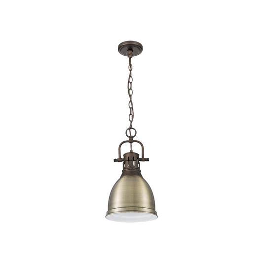 Golden Lighting Duncan 9in 1-Light Chain Pendant | Farmhouse Rubbed Bronze and Aged Brass Steel | Kitchen & Dining Room | Model 3602-S RBZ-AB