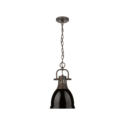 Golden Lighting Duncan 9in 1-Light Pendant | Farmhouse Rubbed Bronze and Black Steel | Kitchen & Dining Room | Model 3602-S RBZ-BK