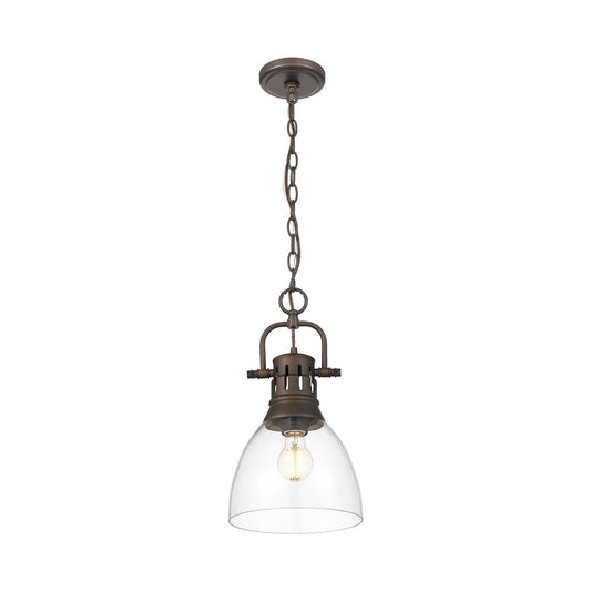 Golden Lighting Duncan 9in 1-Light Pendant | Country Farmhouse Rubbed Bronze and Clear Glass | Kitchen & Dining Room | Model 3602-S RBZ-CLR