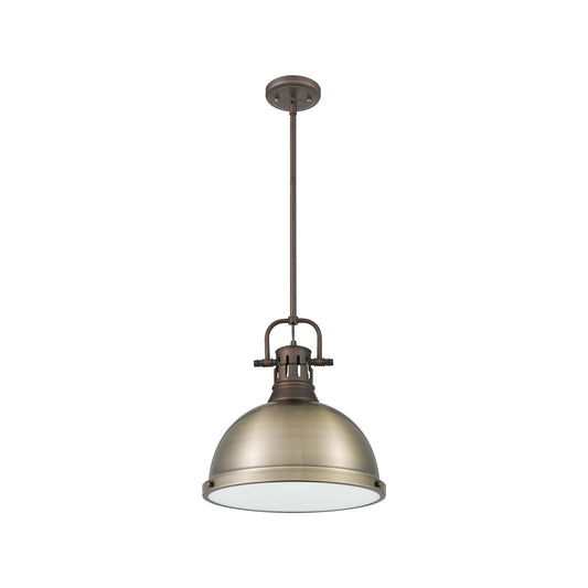 Golden Lighting Duncan 14in 1-Light Rod Pendant | Country Farmhouse Rubbed Bronze and Aged Brass Steel | Kitchen Island | Model 3604-L RBZ-AB