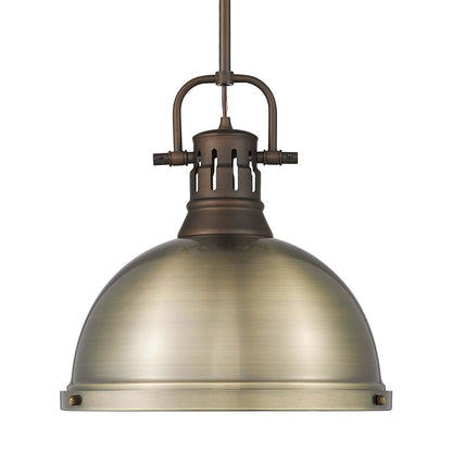 Golden Lighting Duncan 14in 1-Light Rod Pendant | Country Farmhouse Rubbed Bronze and Aged Brass Steel | Kitchen Island | Model 3604-L RBZ-AB