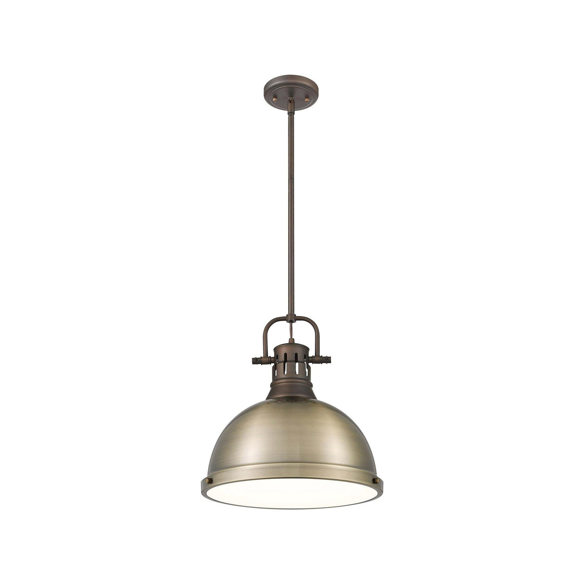 Golden Lighting Duncan 14in 1-Light Rod Pendant | Country Farmhouse Rubbed Bronze and Aged Brass Steel | Kitchen Island | Model 3604-L RBZ-AB