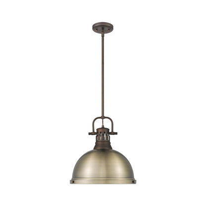 Golden Lighting Duncan 14in 1-Light Rod Pendant | Country Farmhouse Rubbed Bronze and Aged Brass Steel | Kitchen Island | Model 3604-L RBZ-AB