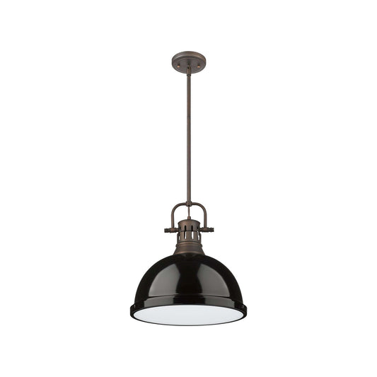 Golden Lighting Duncan 14in 1-Light Rod Pendant | Farmhouse Rubbed Bronze and Black Steel | Kitchen Island & Dining Room | Model 3604-L RBZ-BK