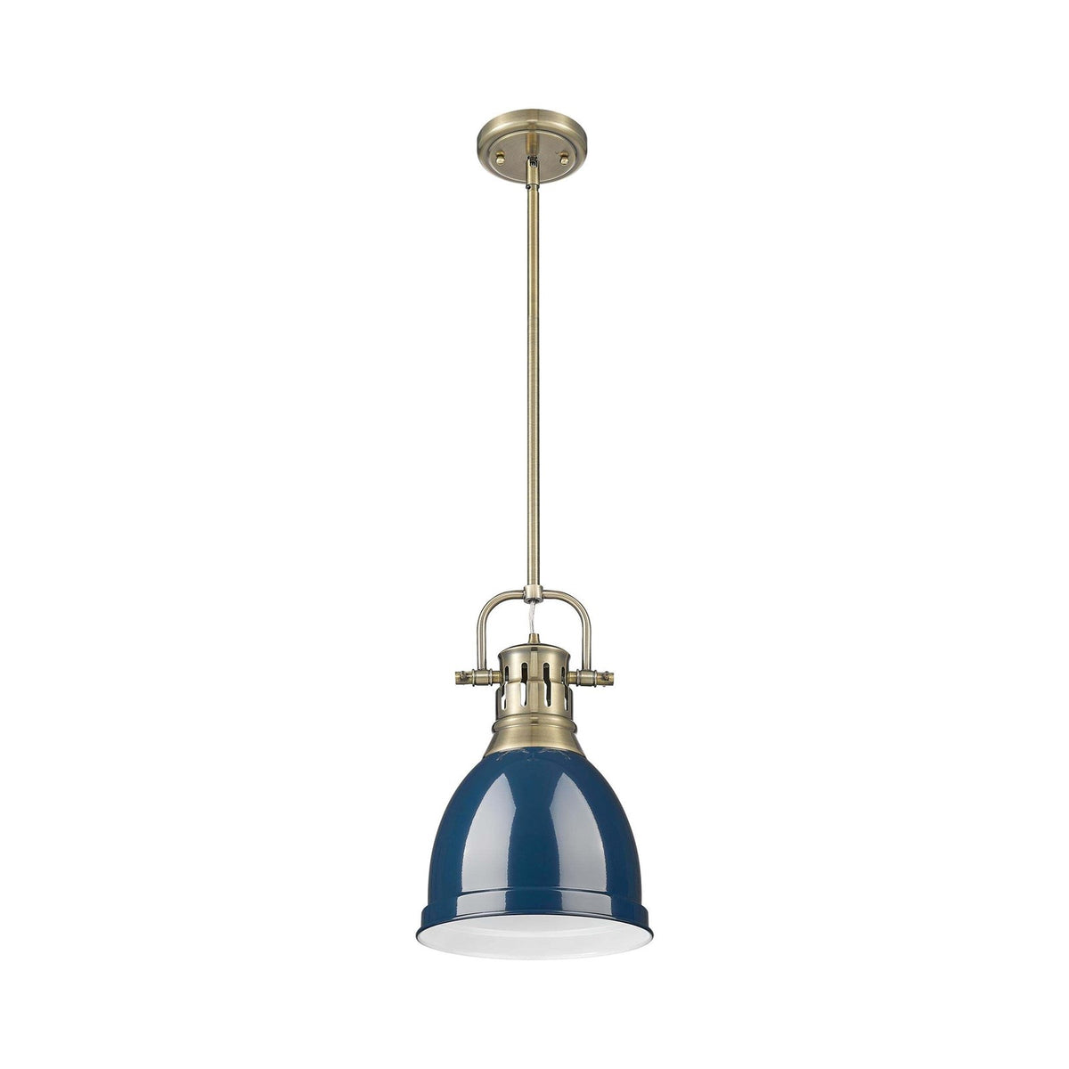 Golden Lighting Duncan 9in 1-Light Rod Pendant | Farmhouse Aged Brass and Navy Blue Steel | Kitchen Island & Dining Room | Model 3604-S AB-NVY