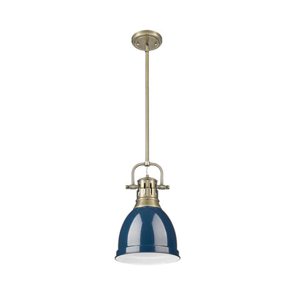 Golden Lighting Duncan 9in 1-Light Rod Pendant | Farmhouse Aged Brass and Navy Blue Steel | Kitchen Island & Dining Room | Model 3604-S AB-NVY