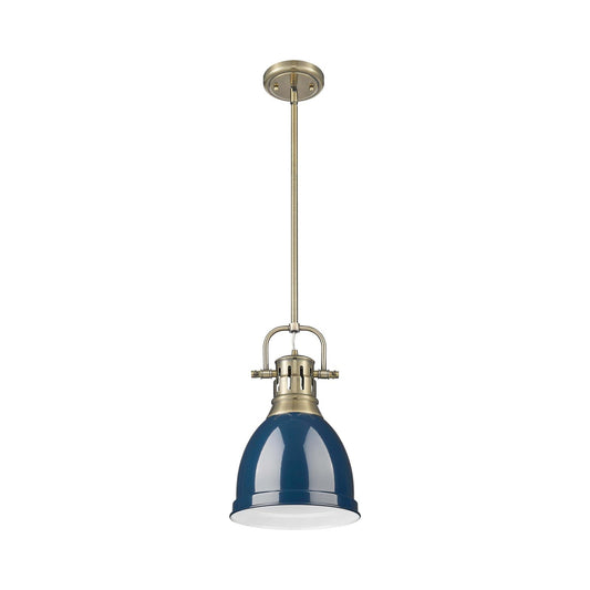 Golden Lighting Duncan 9in 1-Light Rod Pendant | Farmhouse Aged Brass and Navy Blue Steel | Kitchen Island & Dining Room | Model 3604-S AB-NVY