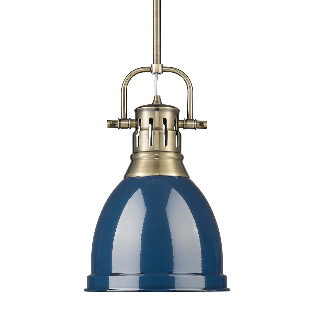 Golden Lighting Duncan 9in 1-Light Rod Pendant | Farmhouse Aged Brass and Navy Blue Steel | Kitchen Island & Dining Room | Model 3604-S AB-NVY