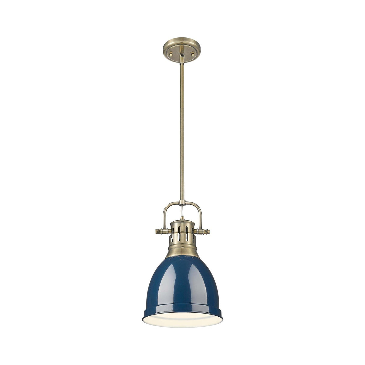 Golden Lighting Duncan 9in 1-Light Rod Pendant | Farmhouse Aged Brass and Navy Blue Steel | Kitchen Island & Dining Room | Model 3604-S AB-NVY