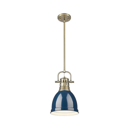 Golden Lighting Duncan 9in 1-Light Rod Pendant | Farmhouse Aged Brass and Navy Blue Steel | Kitchen Island & Dining Room | Model 3604-S AB-NVY