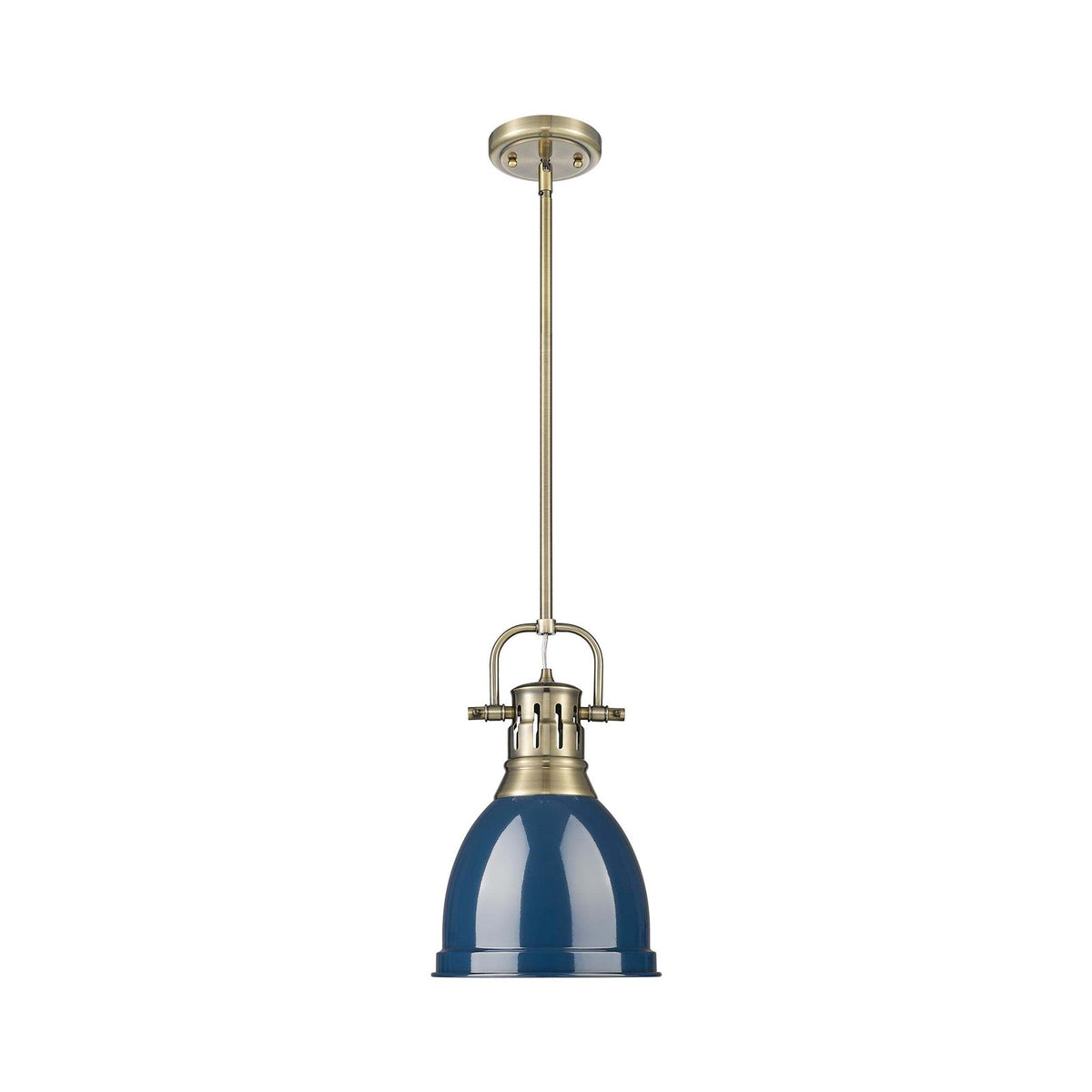Golden Lighting Duncan 9in 1-Light Rod Pendant | Farmhouse Aged Brass and Navy Blue Steel | Kitchen Island & Dining Room | Model 3604-S AB-NVY