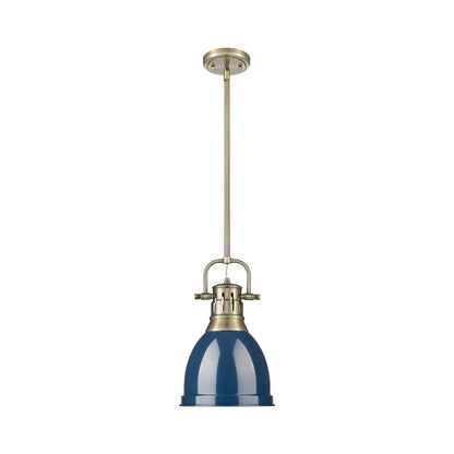 Golden Lighting Duncan 9in 1-Light Rod Pendant | Farmhouse Aged Brass and Navy Blue Steel | Kitchen Island & Dining Room | Model 3604-S AB-NVY