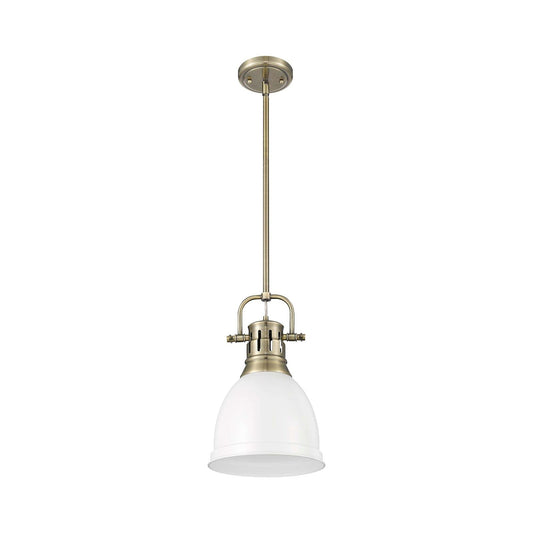 Golden Lighting Duncan 9in 1-Light Pendant | Farmhouse Aged Brass and Matte White Steel | Kitchen & Dining Room | Model 3604-S AB-WHT