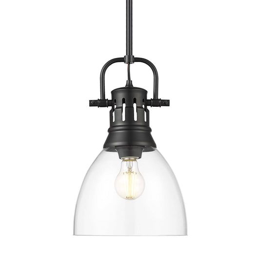 Golden Lighting Duncan 9in 1-Light Pendant | Farmhouse Matte Black and Clear Glass | Kitchen Island & Dining Room | Model 3604-S BLK-CLR