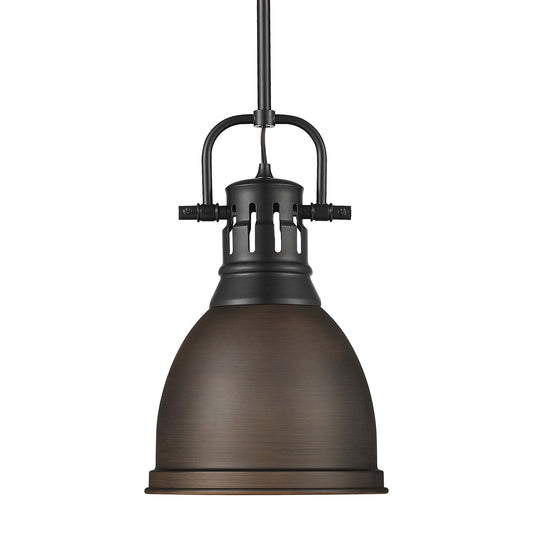 Golden Lighting Duncan 9in 1-Light Rod Pendant | Farmhouse Matte Black and Rubbed Bronze Steel | Kitchen Island & Dining Room | Model 3604-S BLK-RBZ
