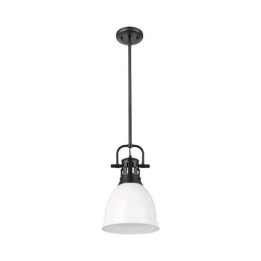 Golden Lighting Duncan 9in 1-Light Pendant | Farmhouse Matte Black and Matte White Steel | Kitchen & Dining Room | Model 3604-S BLK-WHT