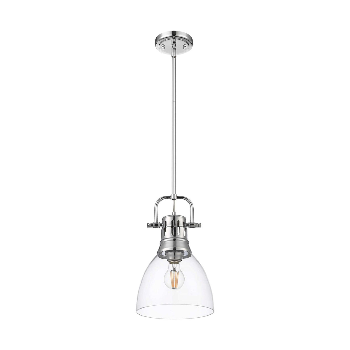 Golden Lighting Duncan 9in 1-Light Rod Pendant | Farmhouse Chrome and Clear Glass | Kitchen Island & Dining Room | Model 3604-S CH-CLR