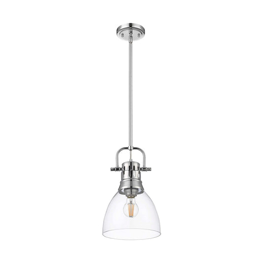 Golden Lighting Duncan 9in 1-Light Rod Pendant | Farmhouse Chrome and Clear Glass | Kitchen Island & Dining Room | Model 3604-S CH-CLR