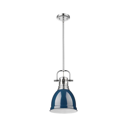 Golden Lighting Duncan 9in 1-Light Pendant | Farmhouse Chrome and Navy Blue Steel | Kitchen Island & Dining Room | Model 3604-S CH-NVY