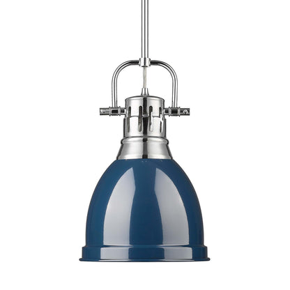Golden Lighting Duncan 9in 1-Light Pendant | Farmhouse Chrome and Navy Blue Steel | Kitchen Island & Dining Room | Model 3604-S CH-NVY
