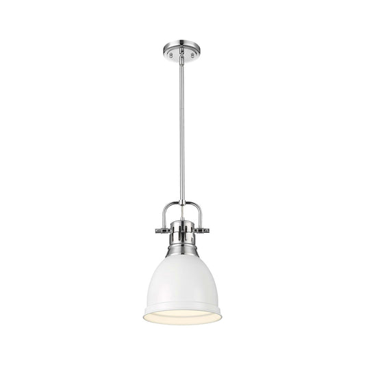 Golden Lighting Duncan 9in 1-Light Rod Pendant | Farmhouse Chrome and Matte White Steel | Kitchen Island & Dining Room | Model 3604-S CH-WHT