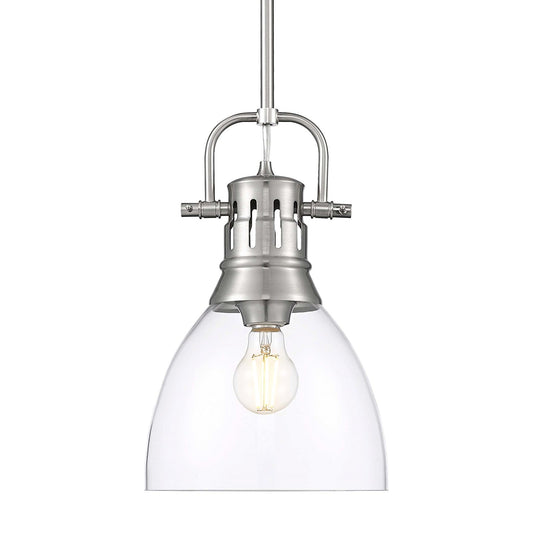 Golden Lighting Duncan 9in 1-Light Rod Pendant | Farmhouse Pewter and Clear Glass | Kitchen Island & Dining Room | Model 3604-S PW-CLR