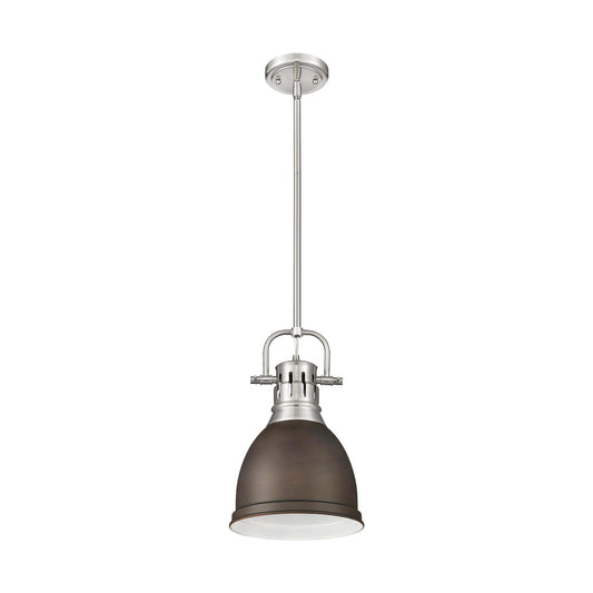 Golden Lighting Duncan 9in 1-Light Rod Pendant | Farmhouse Pewter and Rubbed Bronze Steel | Kitchen & Dining Room | Model 3604-S PW-RBZ
