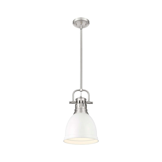 Golden Lighting Duncan 9in 1-Light Rod Pendant | Country Farmhouse Pewter and Matte White Steel | Kitchen Island & Dining Room | Model 3604-S PW-WHT